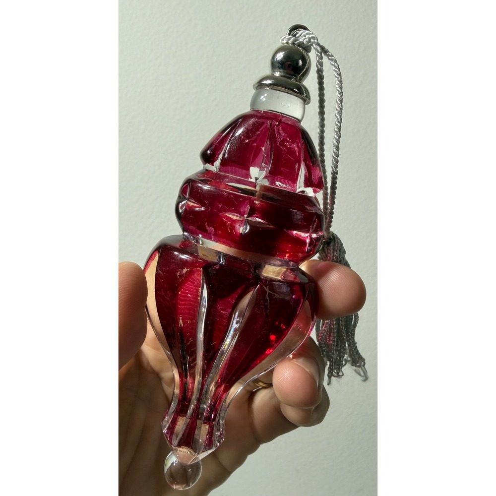 Lenox Ruby Red Clear Cut Glass Finial Christmas Ornament Made in Germany Tassel